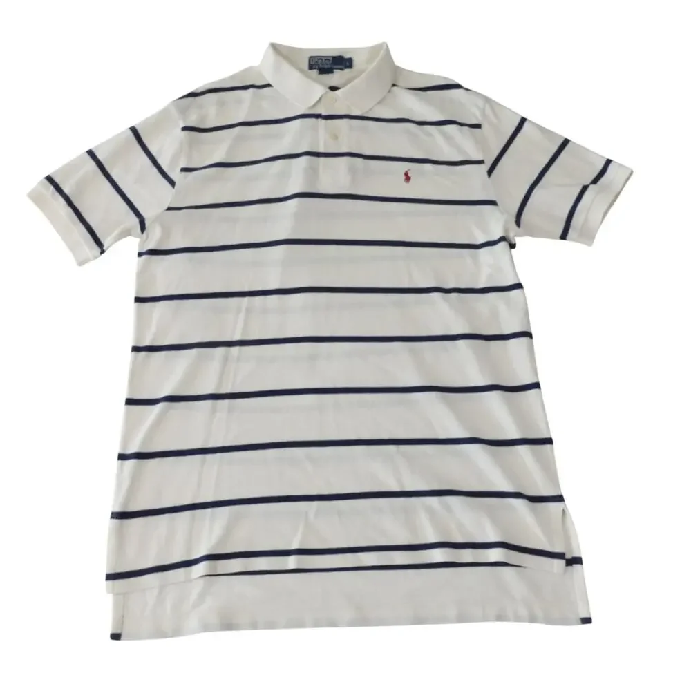 Ralph Lauren Vintage Y2K Cream Striped Golf Polo Shirt Men's Large